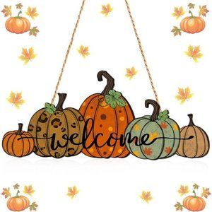 Fall Pumpkin Welcome Door Sign Fall Hanging Sign Wood Vintage Thanksgiving
